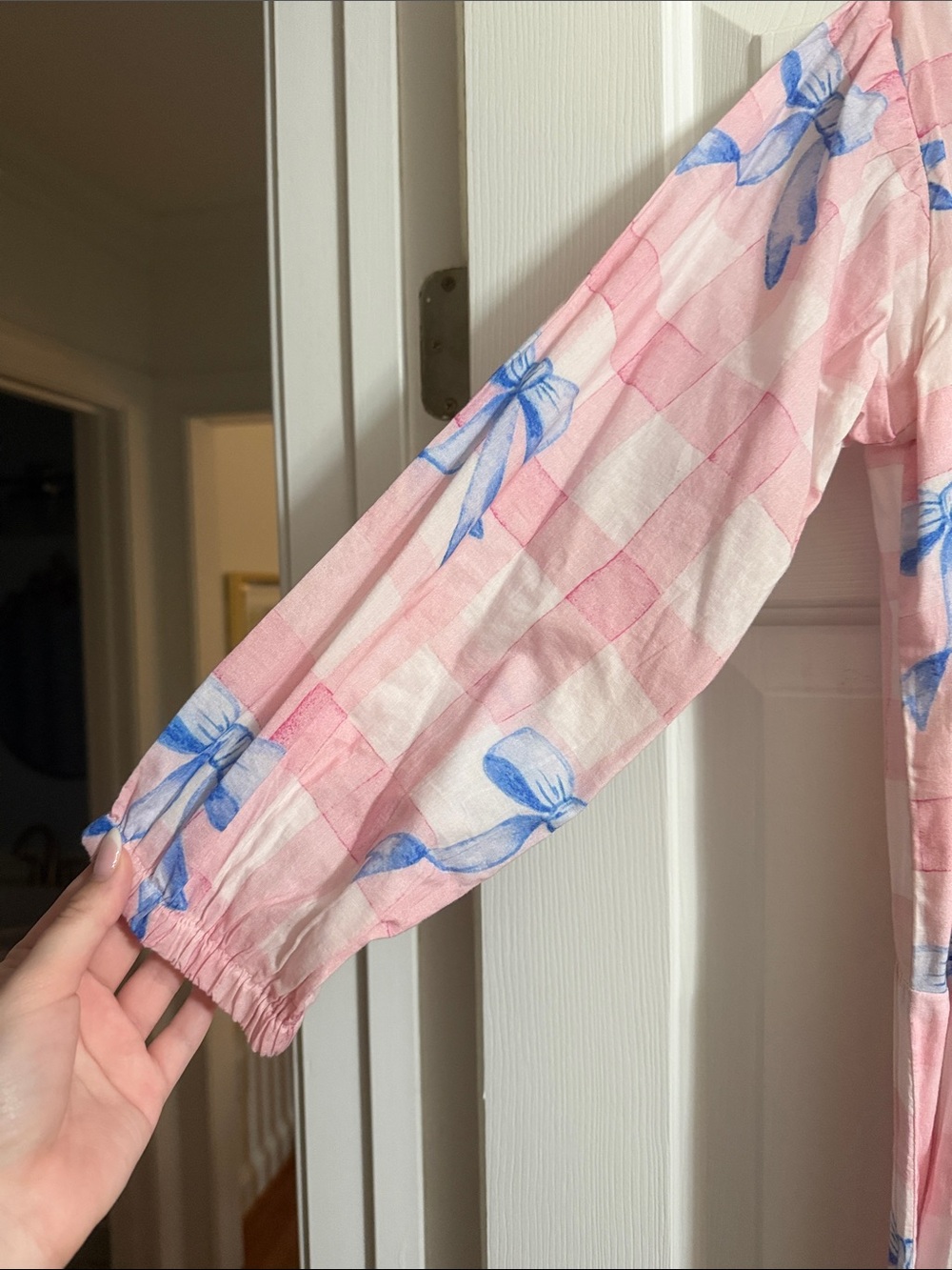 Darlington Isle Pink and Blue Gingham Belted Button Down Maxi Dress with Bows L - Picture 5 of 6